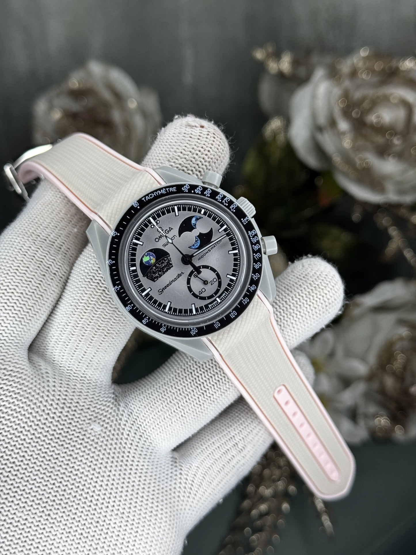 OMEG. X SWATCH Moonswatch Grey Pink Premium Quartz Watch