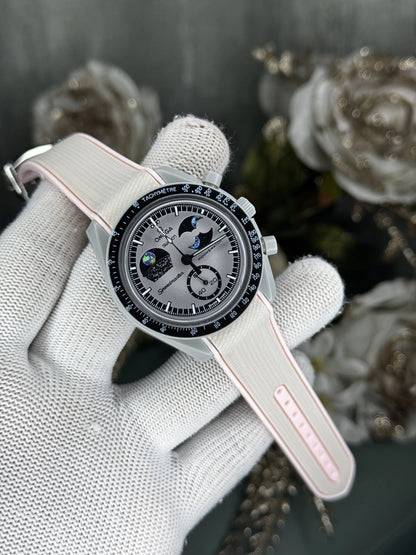 OMEG. X SWATCH Moonswatch Grey Pink Premium Quartz Watch