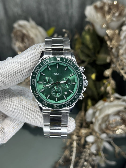 FOSS. Bannon Silver Green Chronograph Watch